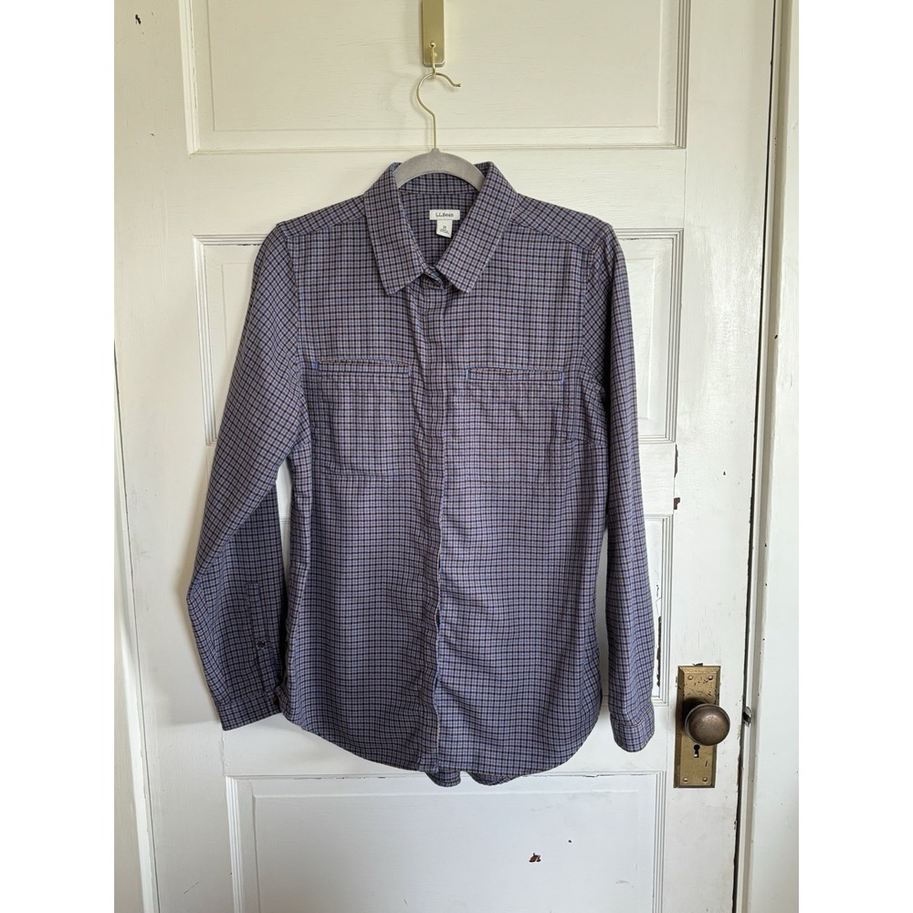 L.L. Bean Men's Plaid Button Down Top 100%‎ Cotton Sz M Blue And Gold